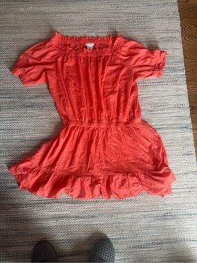 Michael Kors Women Coral Off-Shoulder Ruffle Dress